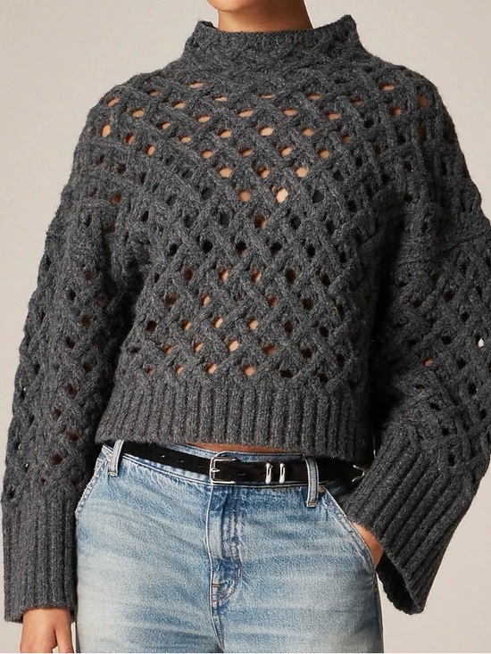 J. Crew Sweaters - J Crew Chunky Open Knit Cross-cable Sz: M Dark Gray mockneck wool blend sweater.